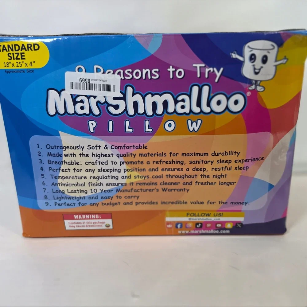 Marshmalloo Pillow Standard Size Soft Cooling Luxury Shredded Foam Bed Pillow